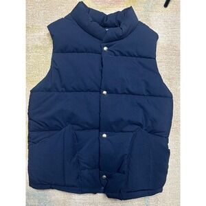Vintage 80s 90s Hiker Puffer Vest Navy Blue Quilted Snap Front Mens Size M USA